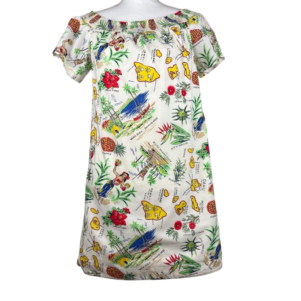 J Crew Hawaiian Print Off The Shoulder Short Sleeve Sheath Dress Tropical Cruise